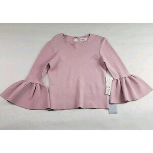 Eliza J Bell Sleeve Sweater Top Womens Large Pink Pullover Round Keyhole Neck
